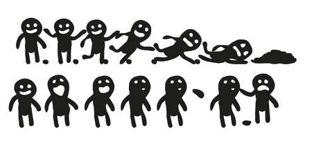 Set of vector people. Mini-comics. The man spat and was punished. The man stumbled.のイラスト素材