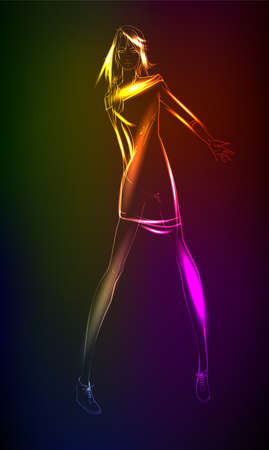 Hand-drawn fashion model from a neon. Fashion illustration.のイラスト素材