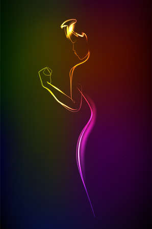 Hand-drawn fashion model from a neon. A light girl's. Fashion illustration.のイラスト素材