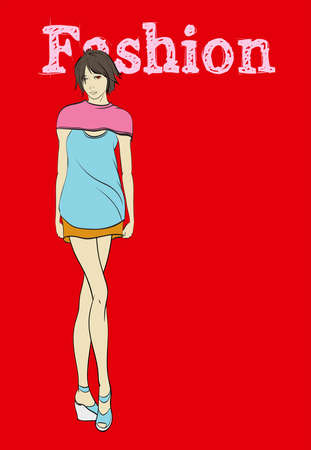 Fashion illustration. Stylish fashion models. Fashion girl Sketch. A girl in a dressのイラスト素材
