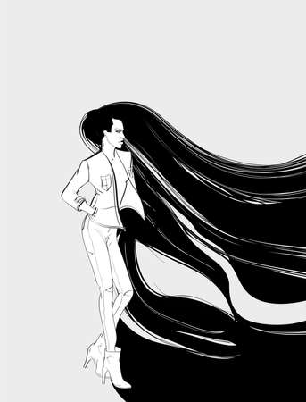Fashion girl. Beautiful young woman with long hair. Vector illustration.のイラスト素材