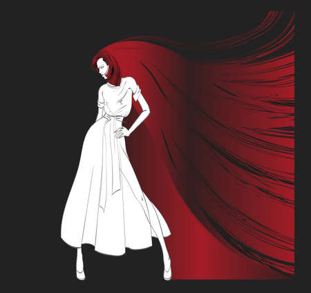Fashion girl. Beautiful young woman with long hair. Vector illustration.のイラスト素材