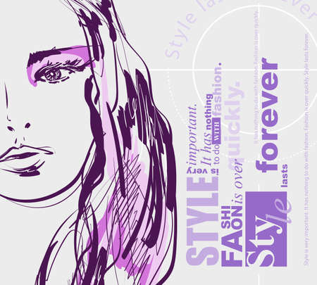 Sketch of the face of a fashion girl. Fashion girl face. Women face on white background.のイラスト素材