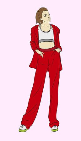 Stylish fashion model. Pretty young girl. Fashion girl Sketchのイラスト素材