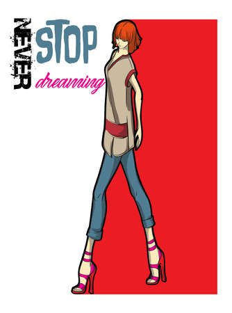 Never stop dreaming. Stylish fashion model. Pretty young girl. Fashion girl Sketchのイラスト素材