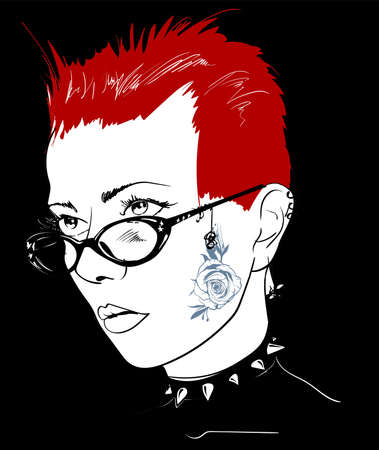 beauty girl face on a black background. Fashion girl. Vector illustrationのイラスト素材