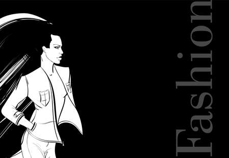 Stylish fashion model. Pretty young girl. Fashion girl Sketchのイラスト素材