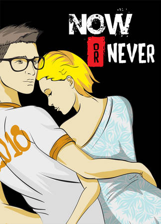 Fashionable guy and girl in the arms. Love and fashion. Now or neverのイラスト素材