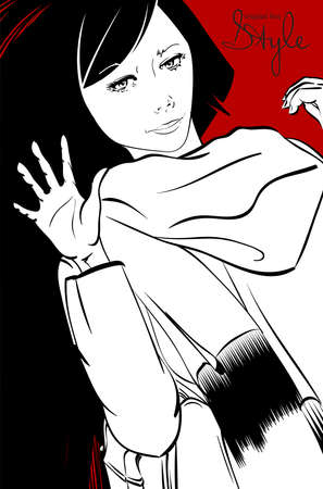 Stylish fashion model. Fashion girl Sketch. Autumn girlのイラスト素材