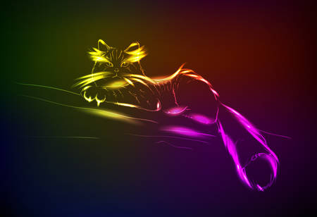 A cute cat in a neon light. Vector illustration.のイラスト素材