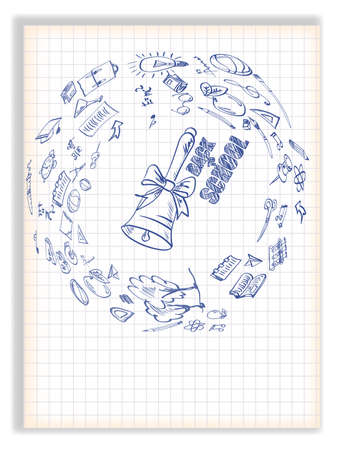 Back to school. White background with drawings on the theme of education.のイラスト素材