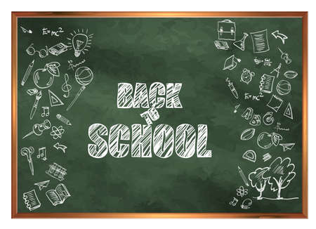 Back to school. Welcome to school. A blackboard with drawings on the theme of education.のイラスト素材