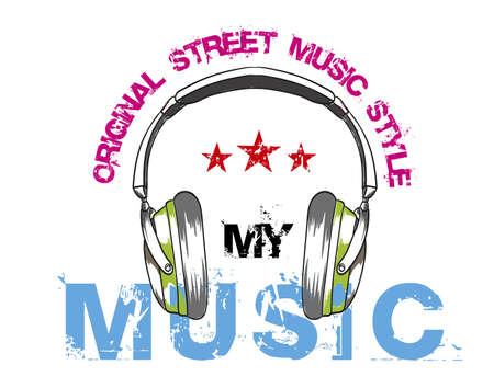 Vector sketch drawing. Headphones. Original street music style. My music.のイラスト素材