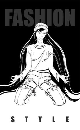 Stylish fashion model. Pretty young girl. Fashion girl Sketchのイラスト素材