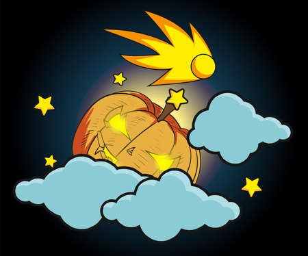 Pumpkin in the sky. Template for Halloween partyのイラスト素材