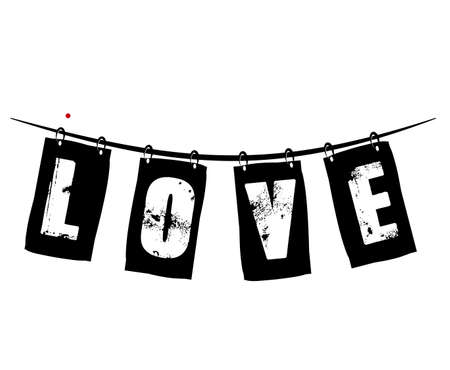 The inscription a love hanging on a string. Love slogan on ripped paper illustration.のイラスト素材