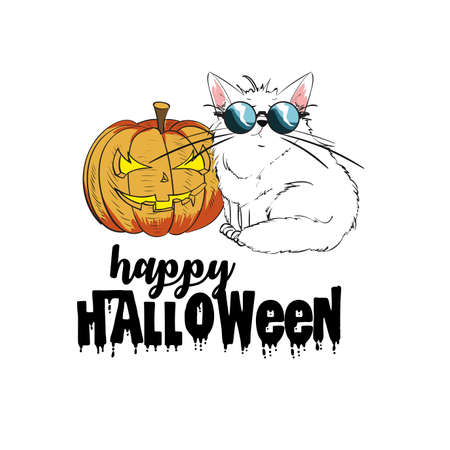 Pumpkin and Cat. Template for a Halloween partyのイラスト素材