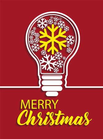 Merry Christmas snowflakes in light bulb on red background. Vector illustrationのイラスト素材