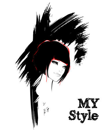 Beautiful Women face. Fashion Girls Illustration. Young woman faceのイラスト素材