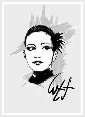 Beautiful Women face. Fashion Girls Illustration. Young woman faceのイラスト素材