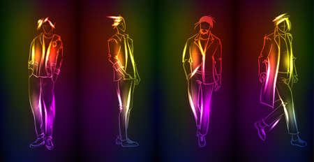 Hand-drawn fashion model from a neon. A light manのイラスト素材