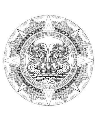 Maya calendar of Mayan or Aztec vector hieroglyph signs and symbolsのイラスト素材