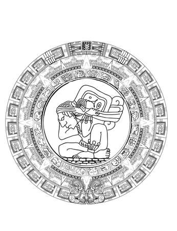 Maya calendar of Mayan or Aztec vector hieroglyph signs and symbolsのイラスト素材