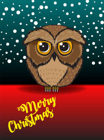 Template of Christmas card with owl. Vector illustrationのイラスト素材