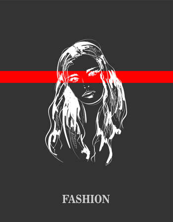 Fashion girls face. Woman face. Hand-drawn fashion model.のイラスト素材