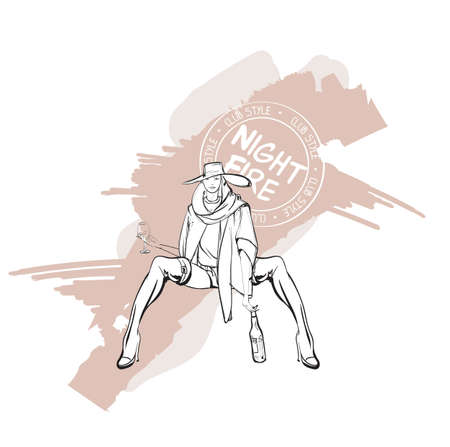 Fashion girl sketch. Fashion illustration. Drawing fashion modelのイラスト素材