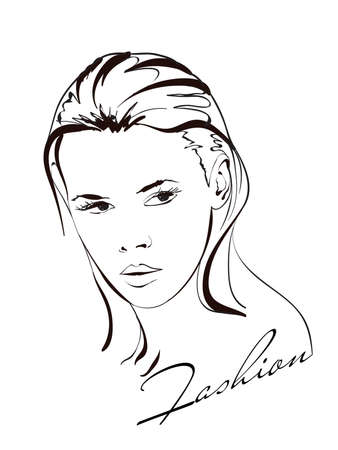 Fashion girls face. Woman face. Hand-drawn fashion model.のイラスト素材