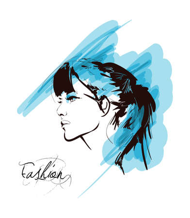 Fashion girls face. Woman face. Hand-drawn fashion model.のイラスト素材