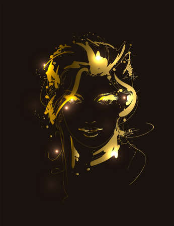 Vector illustration of golden woman face. Fashion girls face. Woman face.のイラスト素材