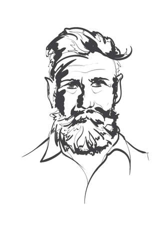 Men head face hipster vector illustration black silhouette. Vector Face Man Sketchのイラスト素材