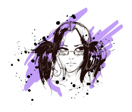 Fashion girls face. Woman face. Hand-drawn fashion model.のイラスト素材