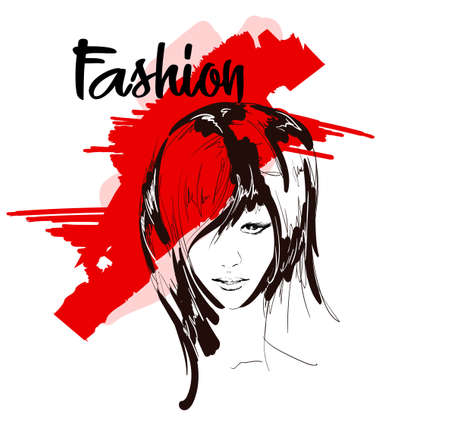 Fashion girls face. Woman face. Hand-drawn fashion model.のイラスト素材