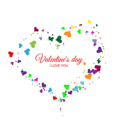 Valentine's heart of multicolored hearts on a white background. Falling heart shaped valentineのイラスト素材