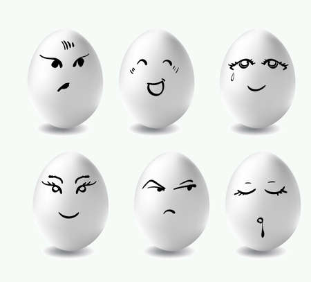 Funny eggs. This is image of funny eggs on white background. Faces on the eggs. Funny easter smile eggsのイラスト素材