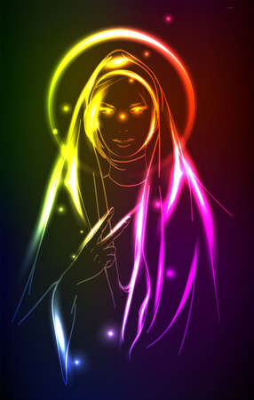 Neon illustration with a fashion nun. Abstract illustration of religion and fashionのイラスト素材