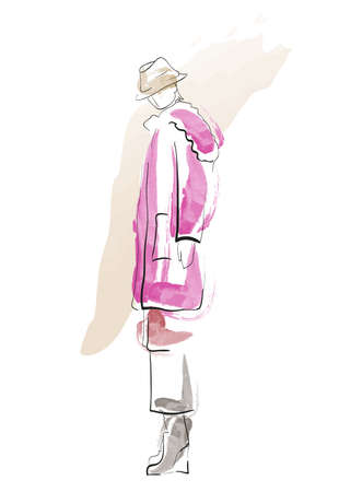 Fashion girl sketch. Fashion illustration. Drawing fashion modelのイラスト素材