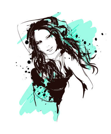 Fashion girls face. Woman face. Hand-drawn fashion model.のイラスト素材