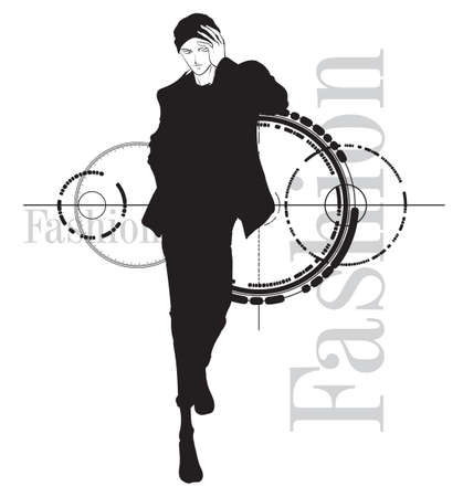 Stylish fashion man. Stylish handsome man in fashion clothes. Sketches on a white background. Vector illustration.のイラスト素材