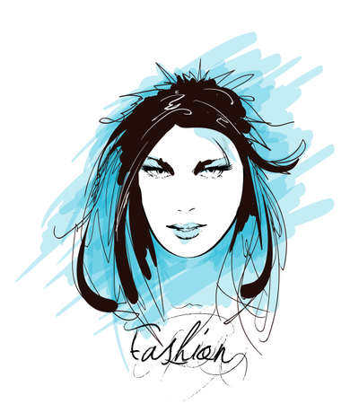 Fashion girls face. Woman face. Hand-drawn fashion model. Vector illustration for you design in graphic style.のイラスト素材