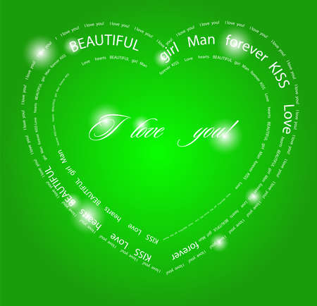 The heart of inscriptions on a green background. Valentine's Day template.のイラスト素材
