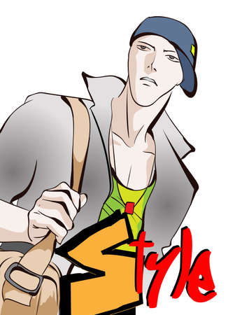 Stylish fashion man. Stylish handsome man in fashion clothes. Sketches on a white background. Vector illustration.のイラスト素材