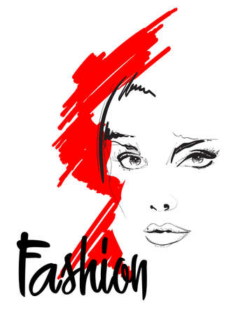 Fashion girls face. Woman face. Hand-drawn fashion model. Vector illustration for you design in graphic style.のイラスト素材