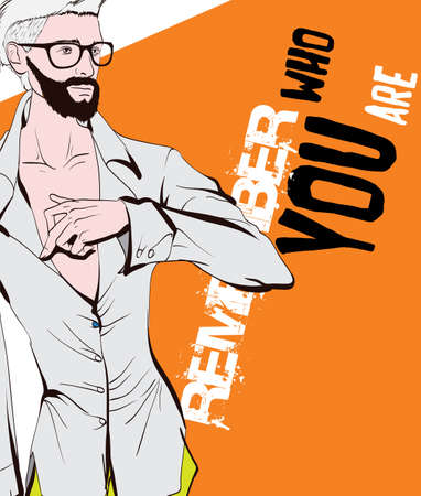 Stylish fashion man. Stylish handsome man in fashion clothes. Sketches on a white background. Vector illustration.のイラスト素材