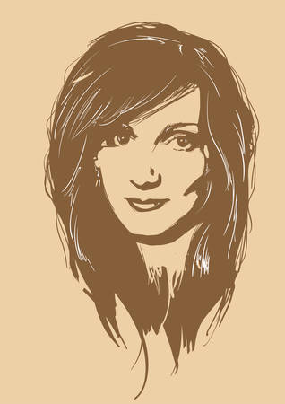 Fashion girls face. Woman face. Hand-drawn fashion model. Girl face in a fashionable hat on a black background.のイラスト素材