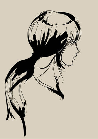 Fashion girls face. Woman face. Hand-drawn fashion model. Vector illustration for you design in graphic style.のイラスト素材