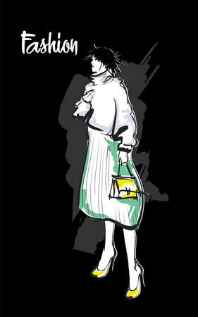 Hand drawn beautiful young woman. Stylish girl. Fashion woman sketch. Fashion model girl.のイラスト素材